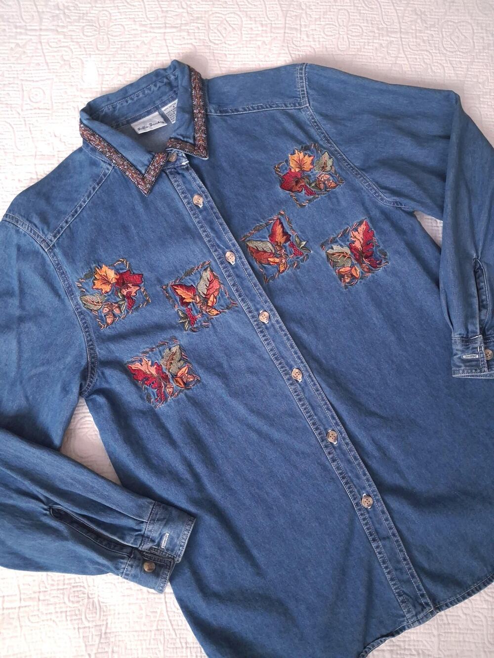 Vintage Embroidered Denim Button Up Shirt